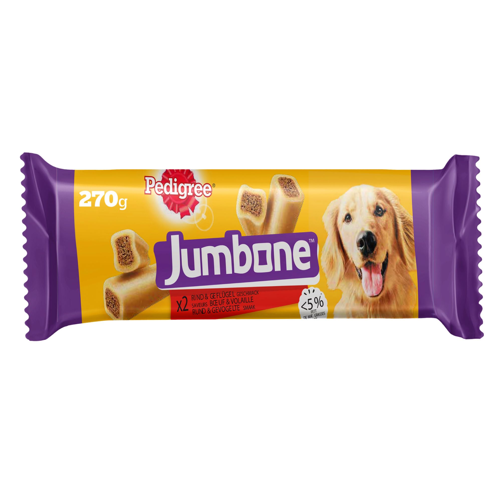 Pedigree Dog Treats, Jumbone Dog Treat Beef, and Poultry Flavour, 270g, Bowls of Goodness, Treats for Dogs Developed by Veterinarians