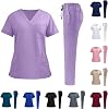 Set de uniforme médico para mujer, top con escote en V y pantalones jogger con cordón, uniforme de enfermería con bolsillos 5
