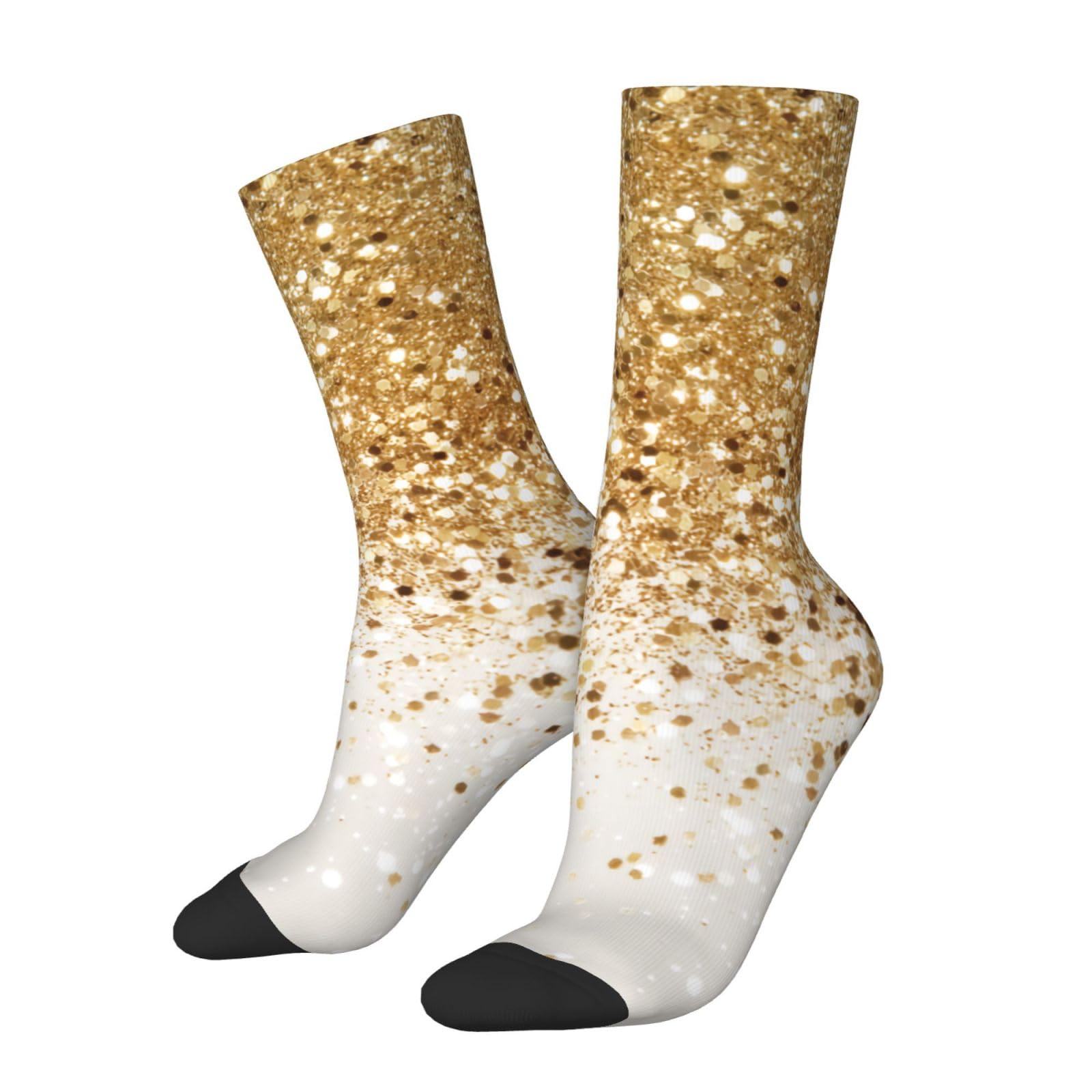 peiyeety Sparkling Gold Glitter Glam Fun Socks Crew Socks For Men & Women - Unisex