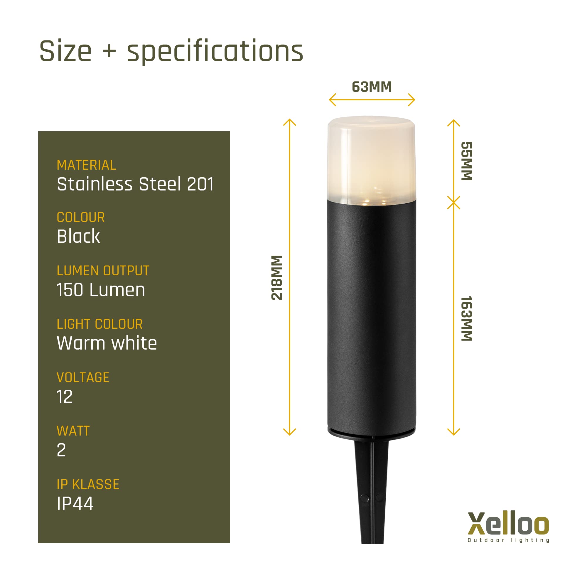 Xelloo 12V Gartenleuchten Set 4 Stück Aluminium PVC 1W LED warmweiß IP44 Schwarz