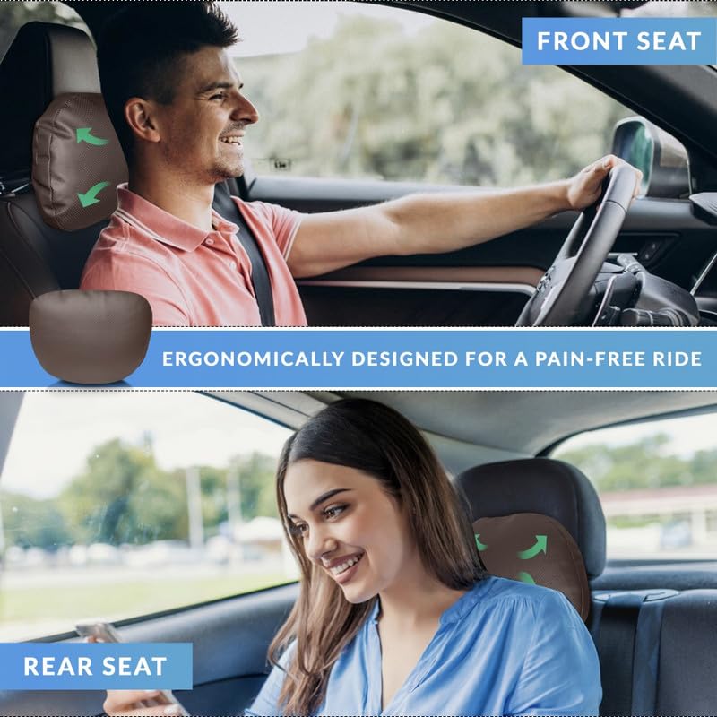 Image of Neodrift 'CloudFlex' (Set of 1) | (Color - Brown) Car Back Seat Neck Rest Cushion Ergonomic Neck Support with Premium Fiber Fill, Pain Relief for Neck and Shoulder