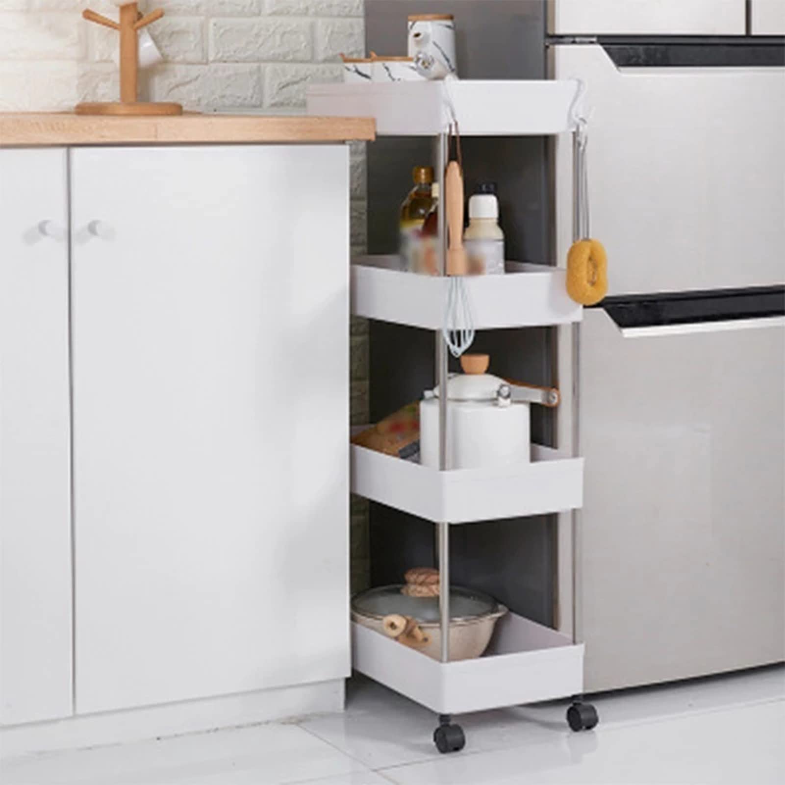 Multifunción Estantería De Almacenaje con Ruedas, Estante De Almacenamiento Ahorra Espacio, Estanterías para Baño, Cocina, Cocina