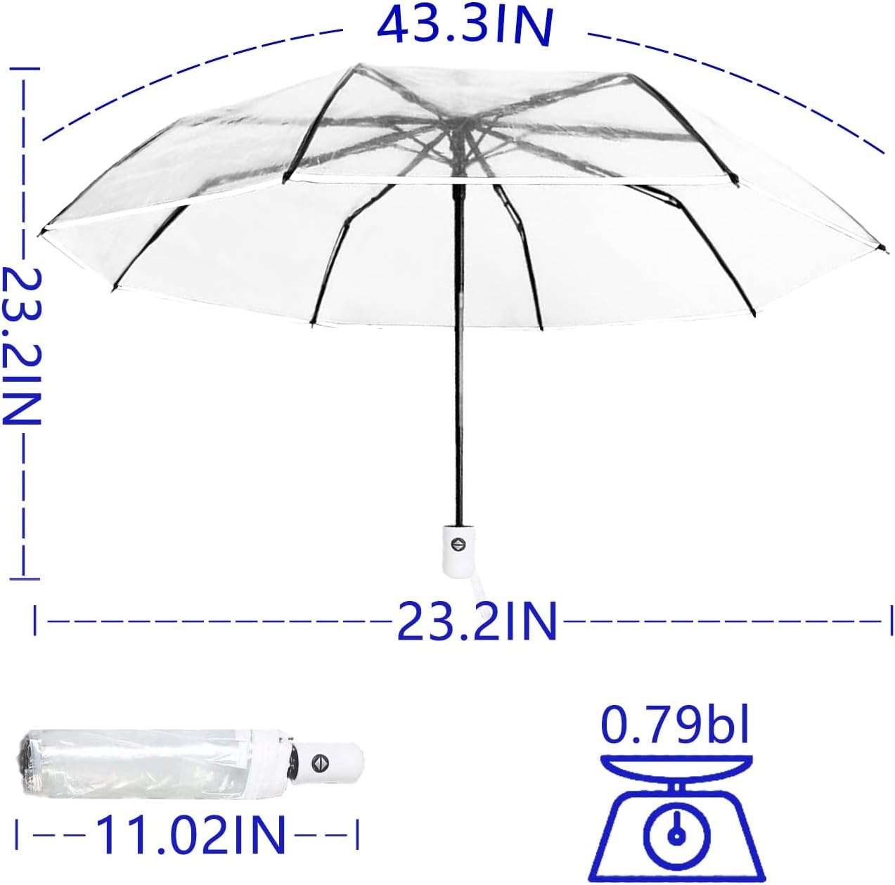 Windproof Compact Travel Umbrella Auto Open/Close Button, Clear Eco-Friendly Mini Folding Umbrella for Women Men Kids All Ages