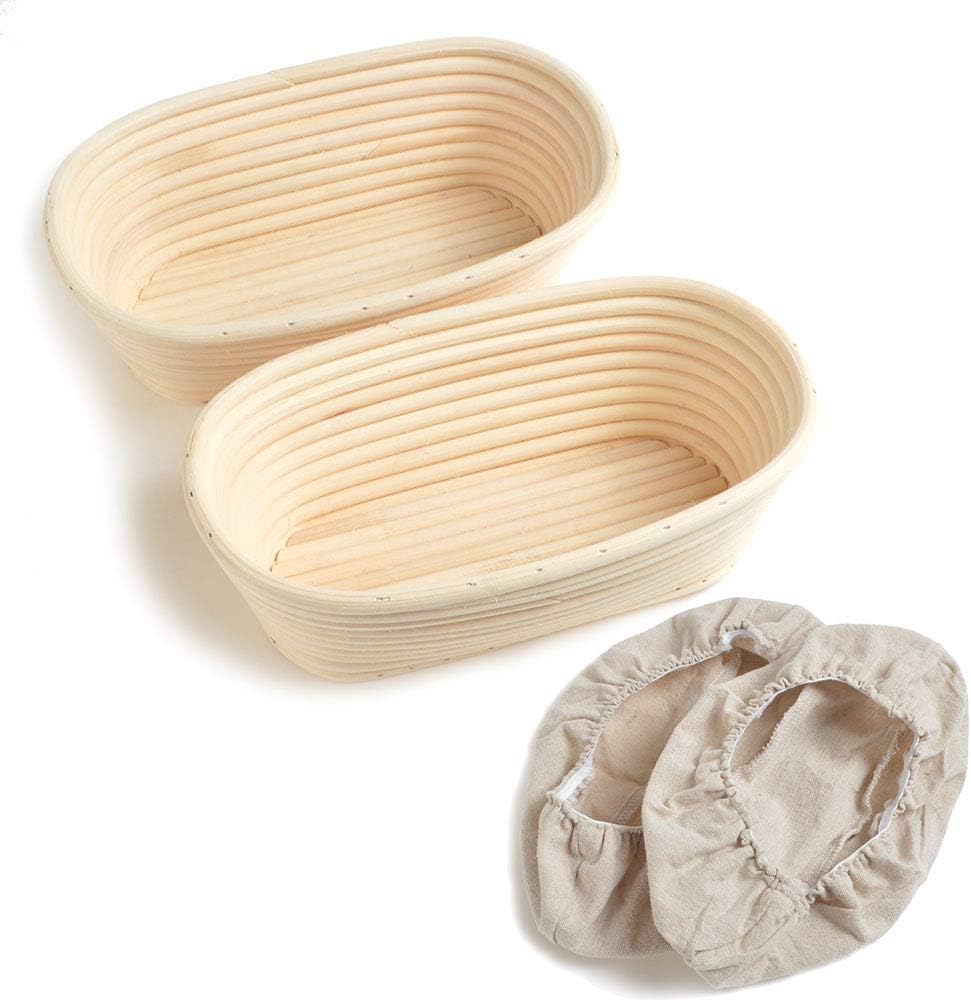 2pcs 10"/25cm Oval Banneton Brotform Bake Bread Dough Rising Proofing Proving Rattan Basket With Linen Liner UK New
