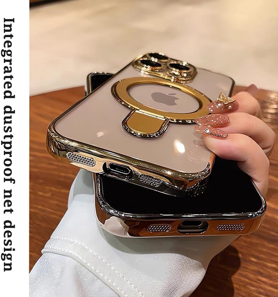 Magnetic Case for iPhone 14 with Invisible Stand [Military Drop Protection][Compatible with MagSafe] Full Camera Protection Clear Soft TPU for iPhone 14 Case 6.1 Inches-Gold - Image 5