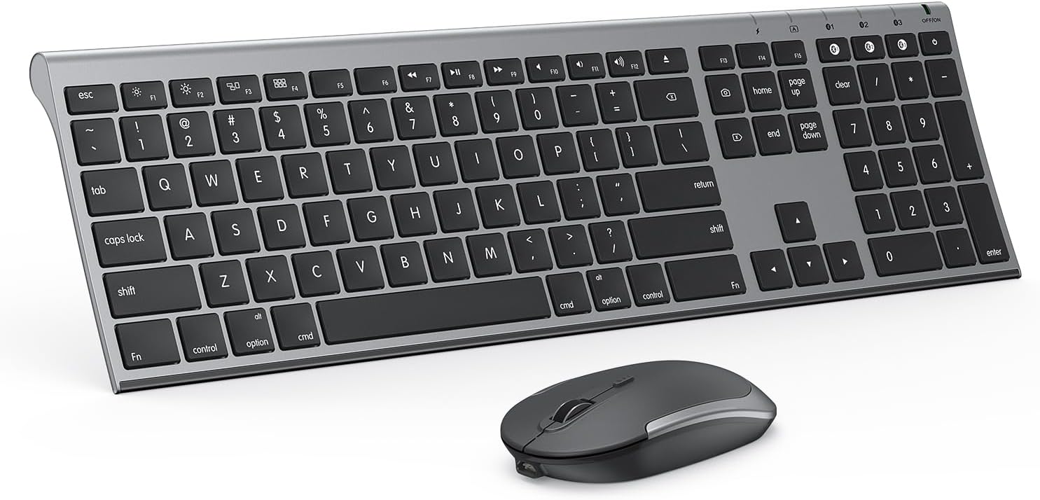 Bluetooth Keyboard Mouse for Mac, Ultra Slim Wireless Keyboard Mouse Combo for Mac, Multi-Device, Full Size, Rechargeable, for MacBook Pro, MacBook Air, iMac, iPad - Space Gray