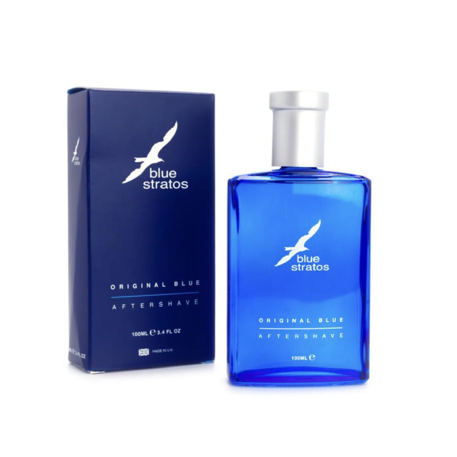 Blue StratosAftershave, Original Blue for Men, Bathroom Essential, Mens Aftershave, Classic Scent of Cedarwood, Vanilla, and Musk, 100ml