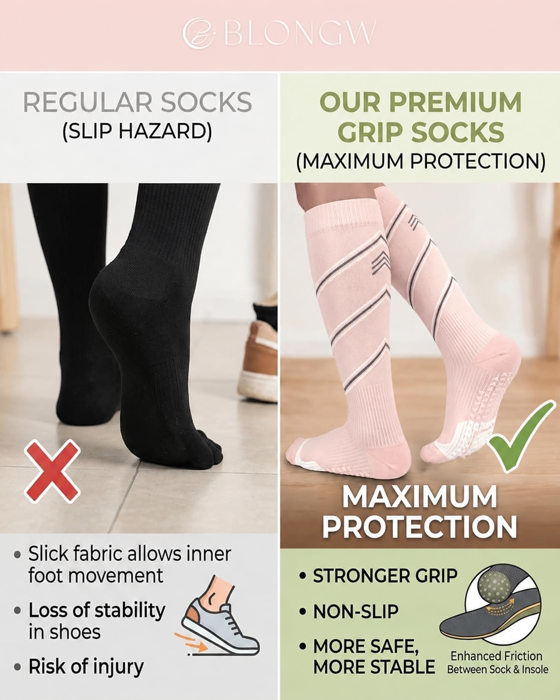 Compression Socks for Women with Grips Non Slip Graduated Support Knee High Socks for Athletic Nurse Pregnancy