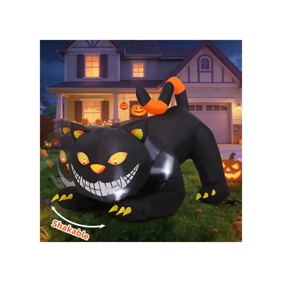 COMIN.NET Halloween Blow up inflatables Animated Witch's Cat-6ft Long