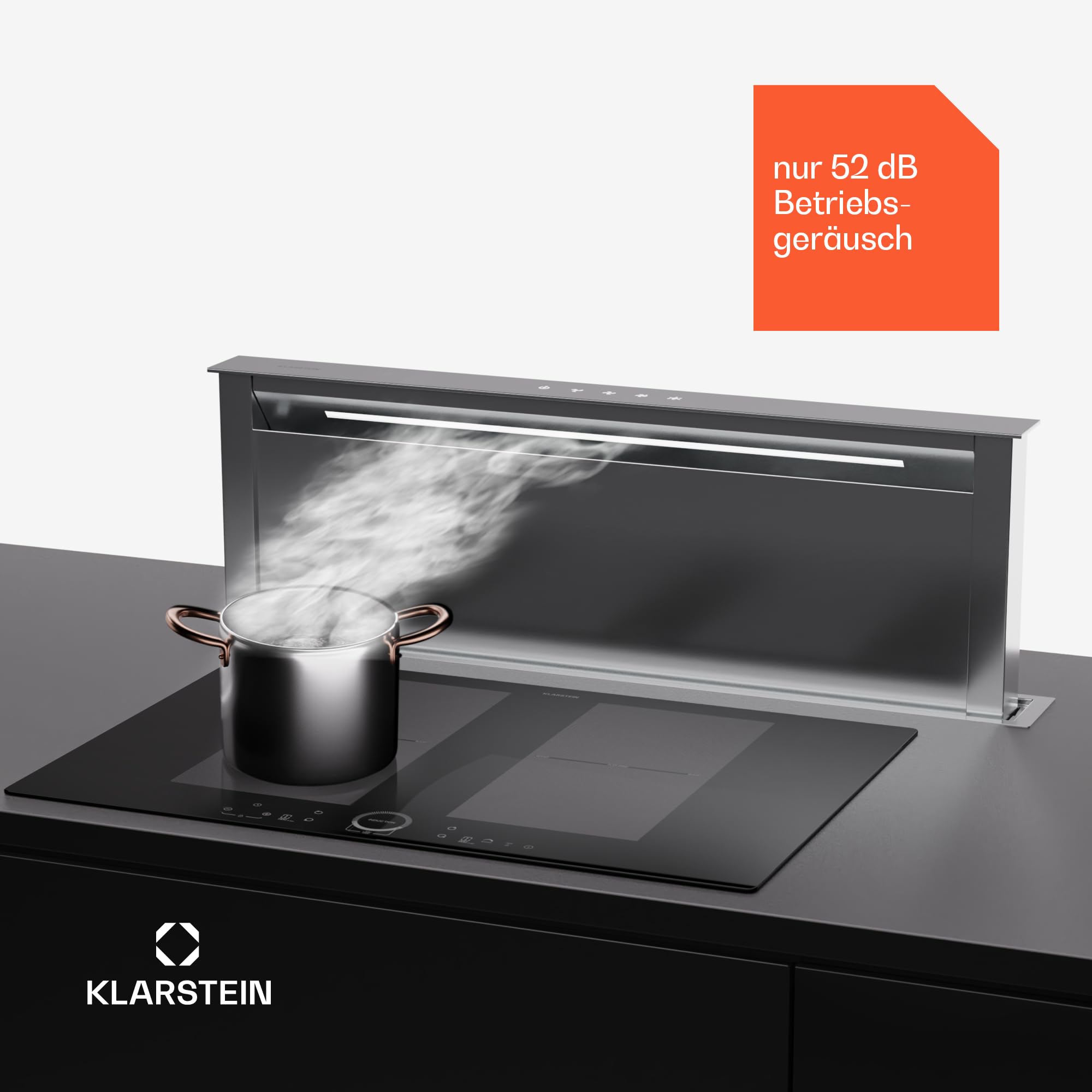 Klarstein Downdraft-Dunstabzugshaube 90cm, Versenkbare Abluft/Umluft, 576m³/h, LED, Touch-Bedienfeld
