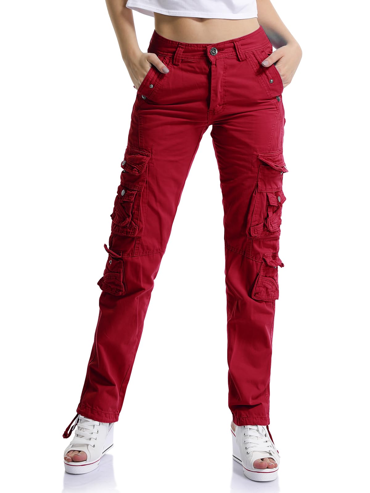 Aeslech Cargo Trousers Women, Women's Work Combat Trousers, Straight Leg Pants with Pockets for Ladies Casual Outdoor Hiking