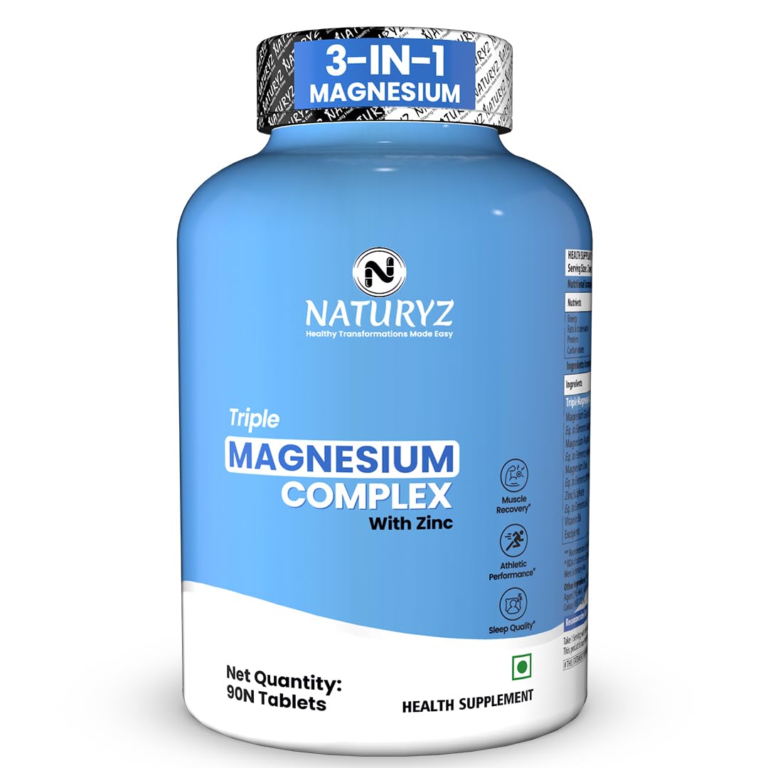 NATURYZ Triple 3-in-1 Magnesium Complex 1736mg (Glycinate, Aspartate & Oxide) with Zinc for Maximum Absorption | Supports Stress Relief, Sleep, Muscle Recovery, Nerves, Joints & Cognition - 90 Tablets