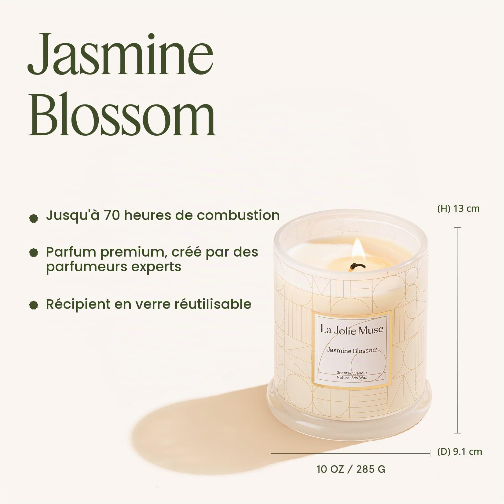 La Jolíe Muse Bougie Parfumées Jasmin,50-65 Heure Durée de Combustion,280g Bougie Coffret Cadeau Maison Décor Bio en Cire Naturellle