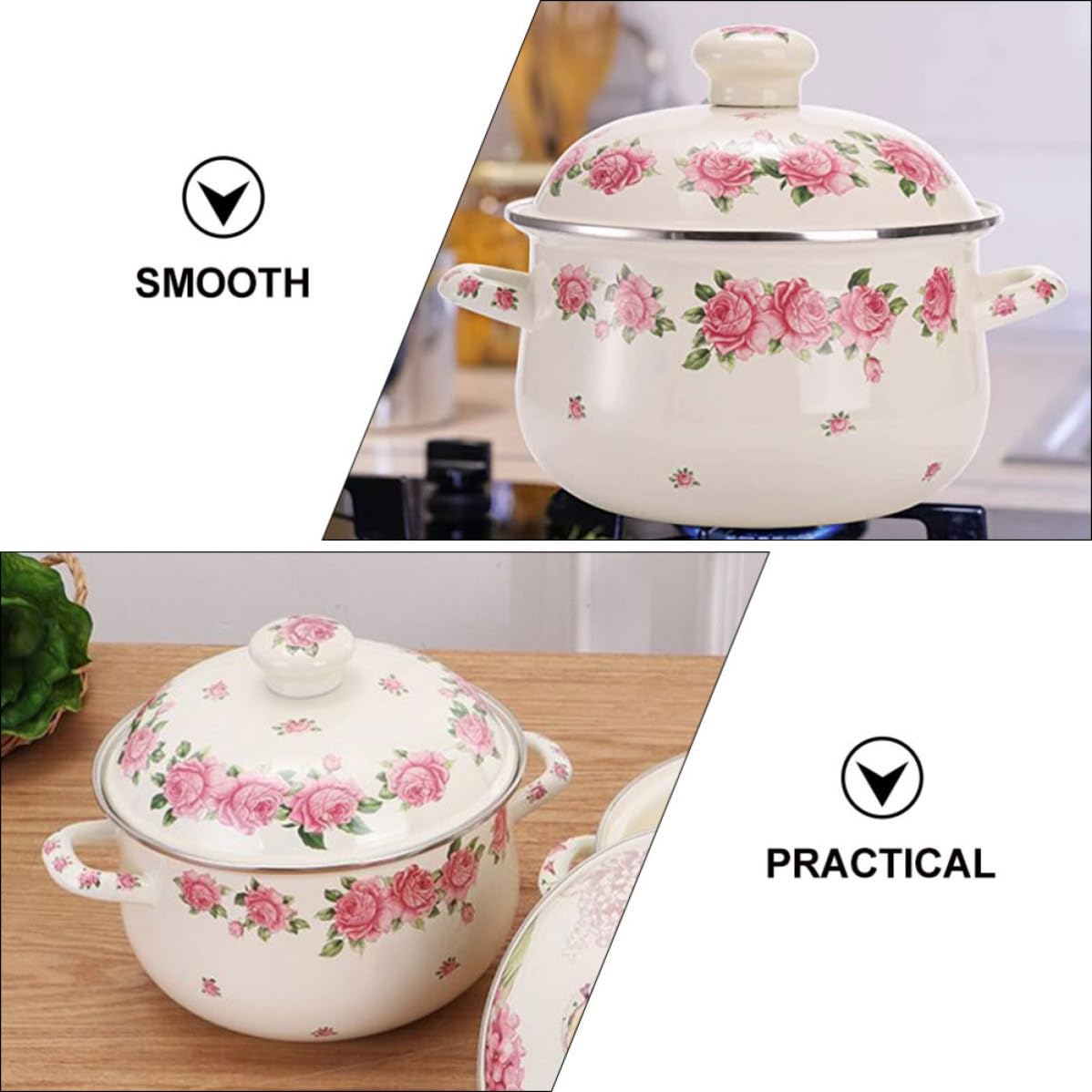 GALPADA Olla Pequeña Esmaltada de 2.8 Cuartos Tapa y Asa Ergonómica, Cacerola para Sopa y Alimentos Infantiles, Utensilios de Cocina Hogar