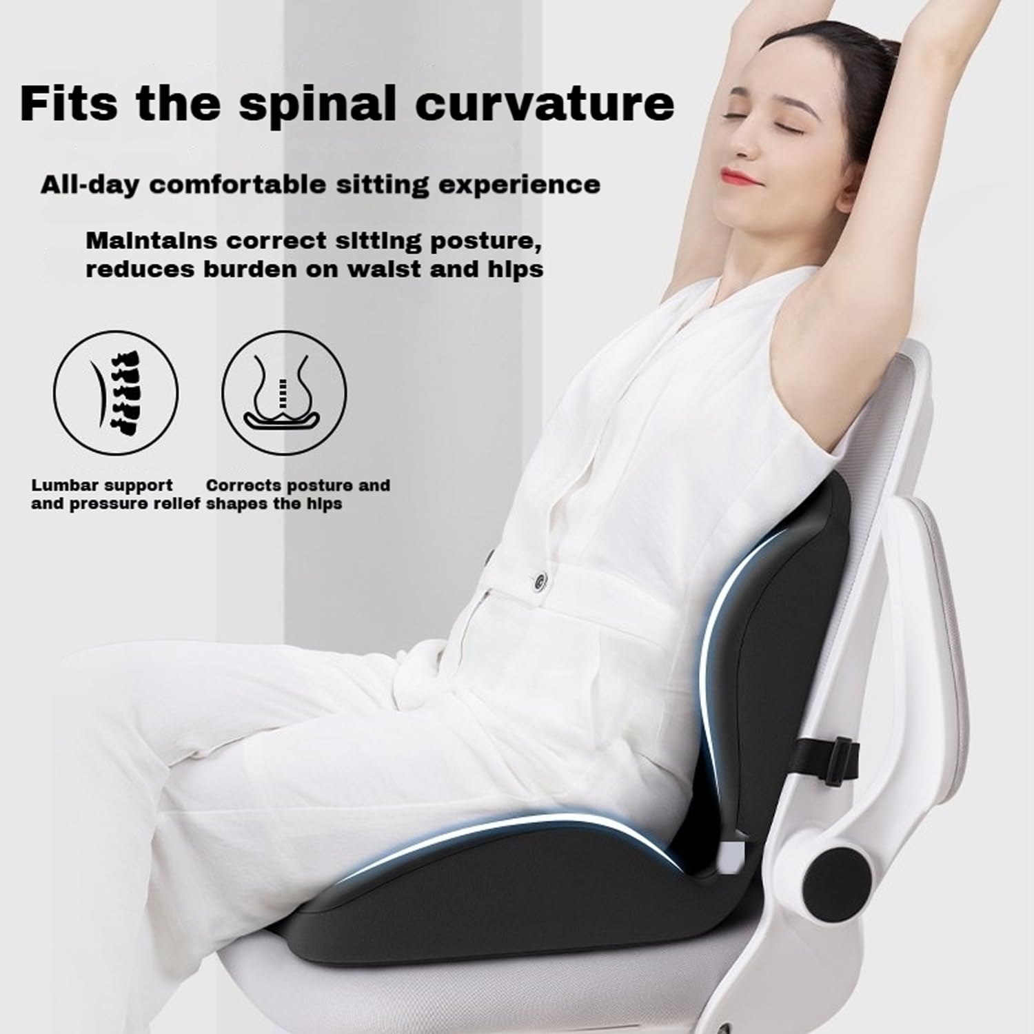 Cojín de espuma viscoelástica para asiento y respaldo para sillas de oficina y asientos de coche, comodidad ergonómica, alivio del dolor y ayuda a la postura (negro)