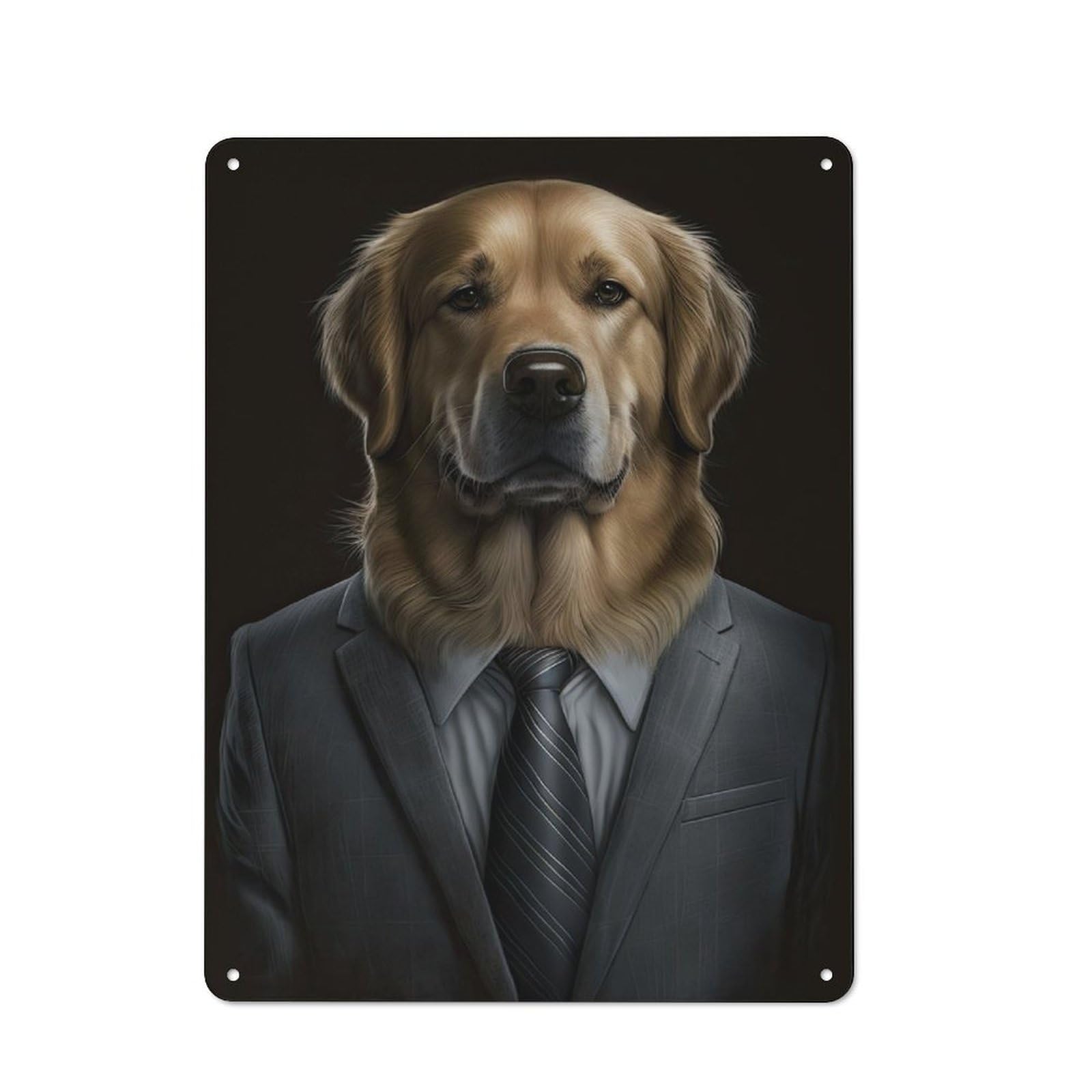 Junmoney Men's Golden Retriever Suit Simple Retro Metal Wall Plaque 40X30cm, Creative Space Decor For Office, Study, Studio Or Hallway