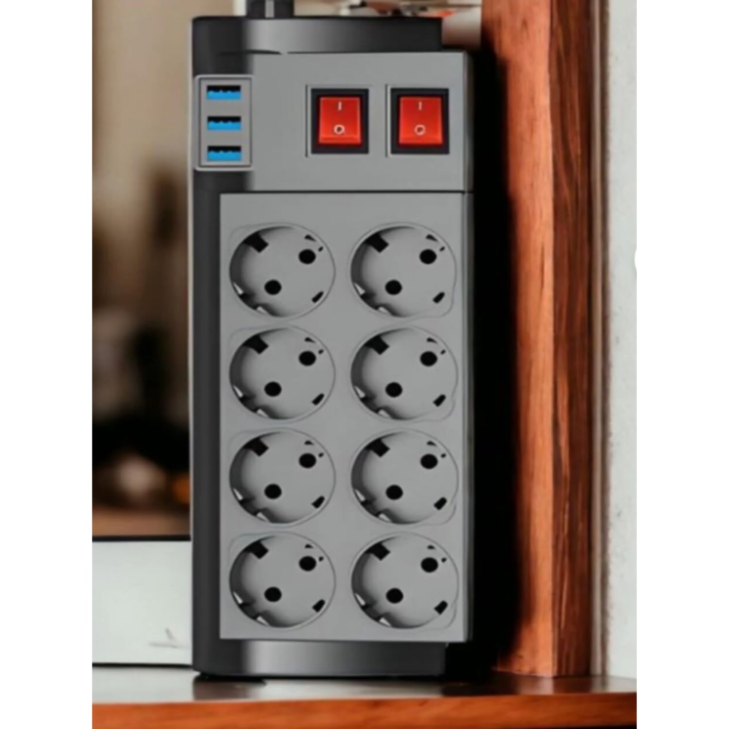 4000W 16A Çoklu Priz – 8 AC Soket + 3 USB Şarj Portu – 2m Uzatma Kablolu Termal Korumalı Güç Dağıtıcı – Yüksek Sıcaklık Dayanımlı – Ofis Ev TV PC Router İçin