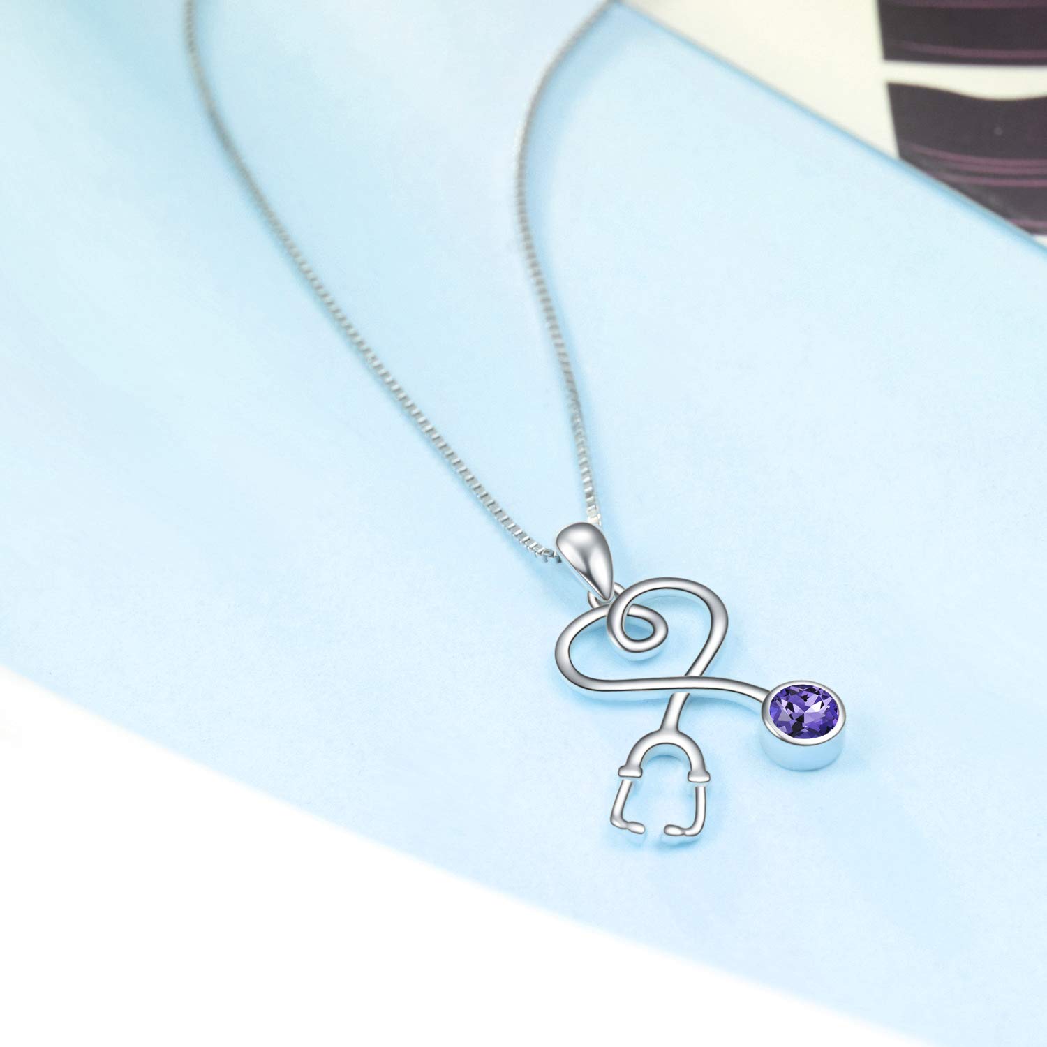FBHSY Collana con stetoscopio in Argento Sterling, Gioielli Medici da Dottore Infermiere con Pietra Portafortuna simulata proveniente dall'Austria, Regalo per Infermiere registrato per Studentessa