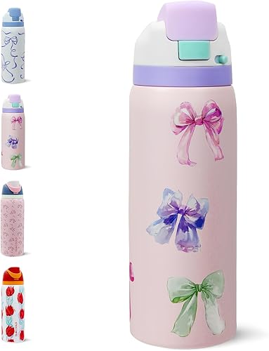 Miniatura 11 de DLOCCOLD Botella de agua aislada de acero inoxidable con pajita para deportes, viajes y escuela, botella de agua deportiva de 24 onzas, termo a