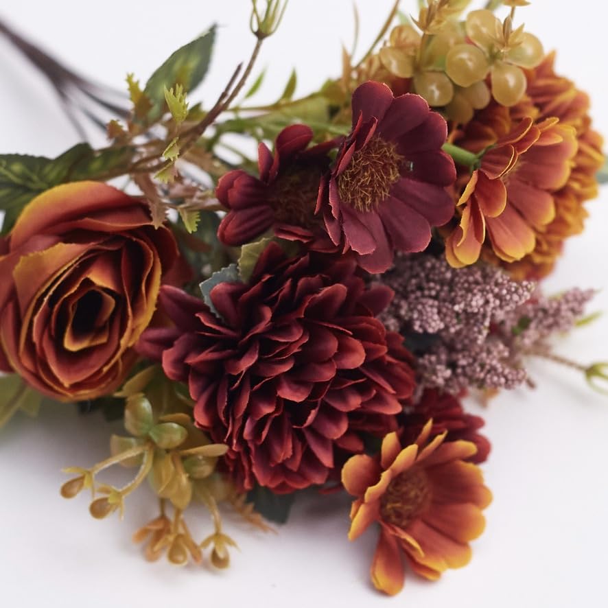 The Baked Studio Silk Artificial Flower Bouquet (Rose, Dandelion, Daisy & Foilage)
