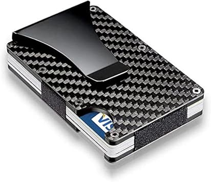 RFID Blocking Carbon Fiber Wallet Slim Money Clip and Minimalist Wallet Aluminum Metal Wallet Front Packet and Business Card Holder Black blue