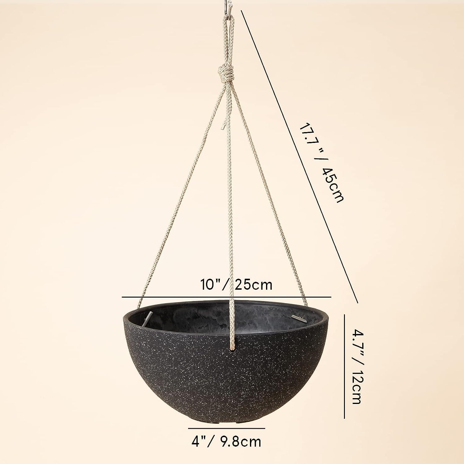 Garden Art (Pack of 1 Hanging Fiber (D-25CM, H-12CM) Outdoor,Indoor Decor,Planters for You Home,Unbreakable,Durable, Kitchen GA-45C-038 (Terrazzo Black) 2