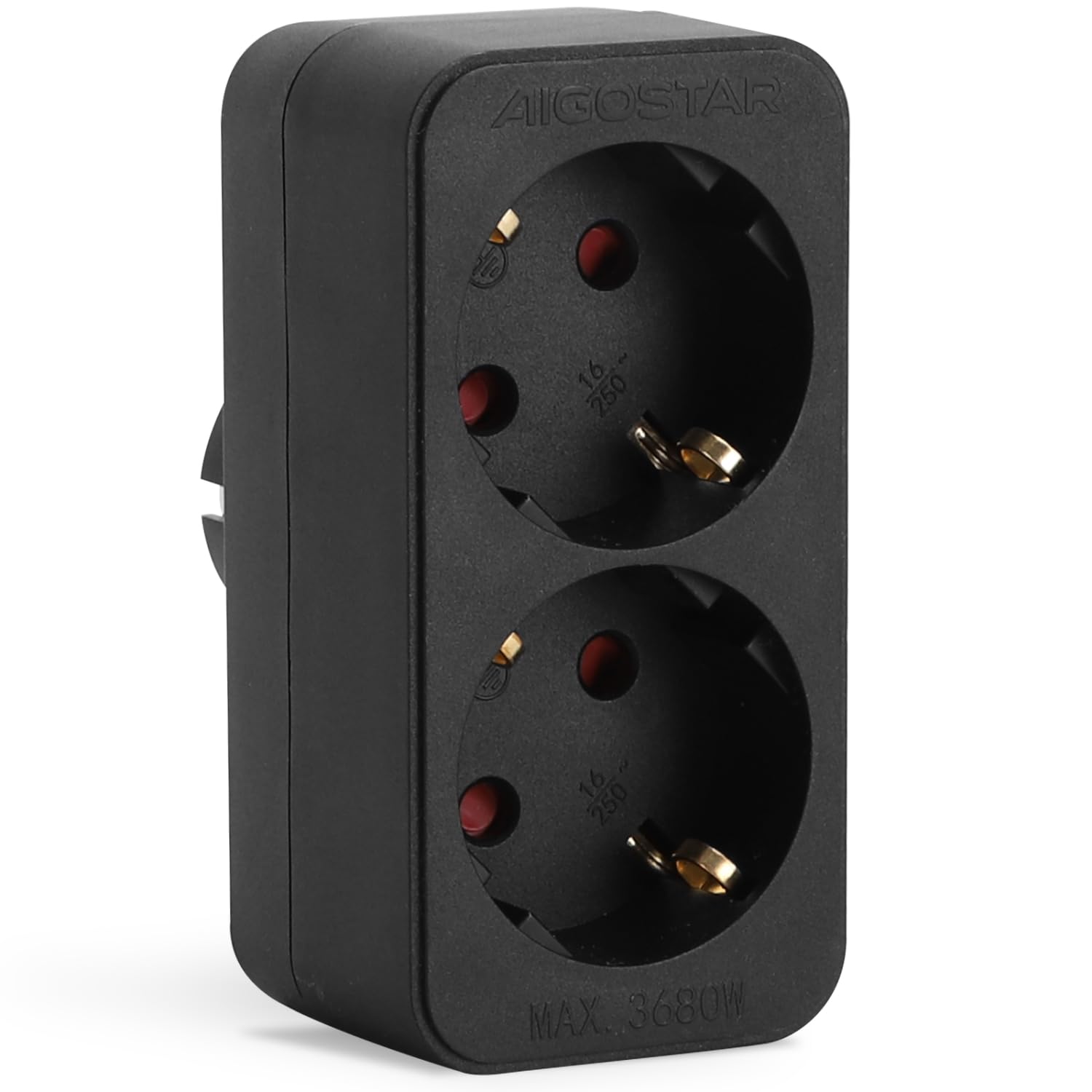 Aigostar Presa Schuko Doppia,Presa Multipla con Interruttore ed Protezione Bambini,Adattatore 2 prese universali Combinata Standard Tedesco, Nero