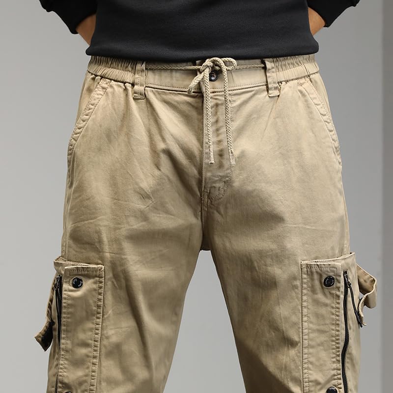 Men's Cargo Pants with Multi Pockets Drawstring Waist Relaxed Fit Lightweight Snap Leg Hiking Breathable Trousers4