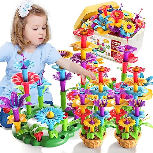 Garbo Star Girl Toys for 3 4 5 6 Year Old Girls Birthday Gift Flower Garden Building Toys Set for Girls Toddlers Kids Ages 3-5 Building Educational Stem Toys