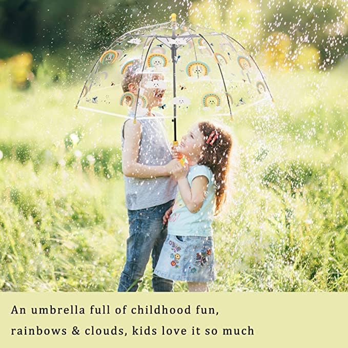 Image of Rainbow Smiling Sun Umbrellas Children Magic Cloud Transparent, See through Dome Umbrella for Children, Umbrella for Girls and Boys, Umbrella for Kids