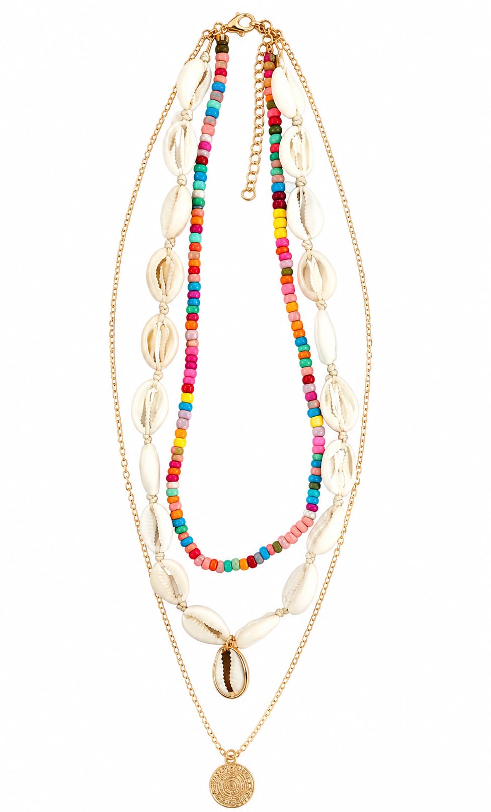 Layered Sea Shell Beaded Necklace for Women & Girls | Boho Beach Choker Necklace | Multicolor Beads with Cowrie Shell Pendant | Adjustable Fashion Jewellery for Beach Party Vacation Casual Wear-image-7
