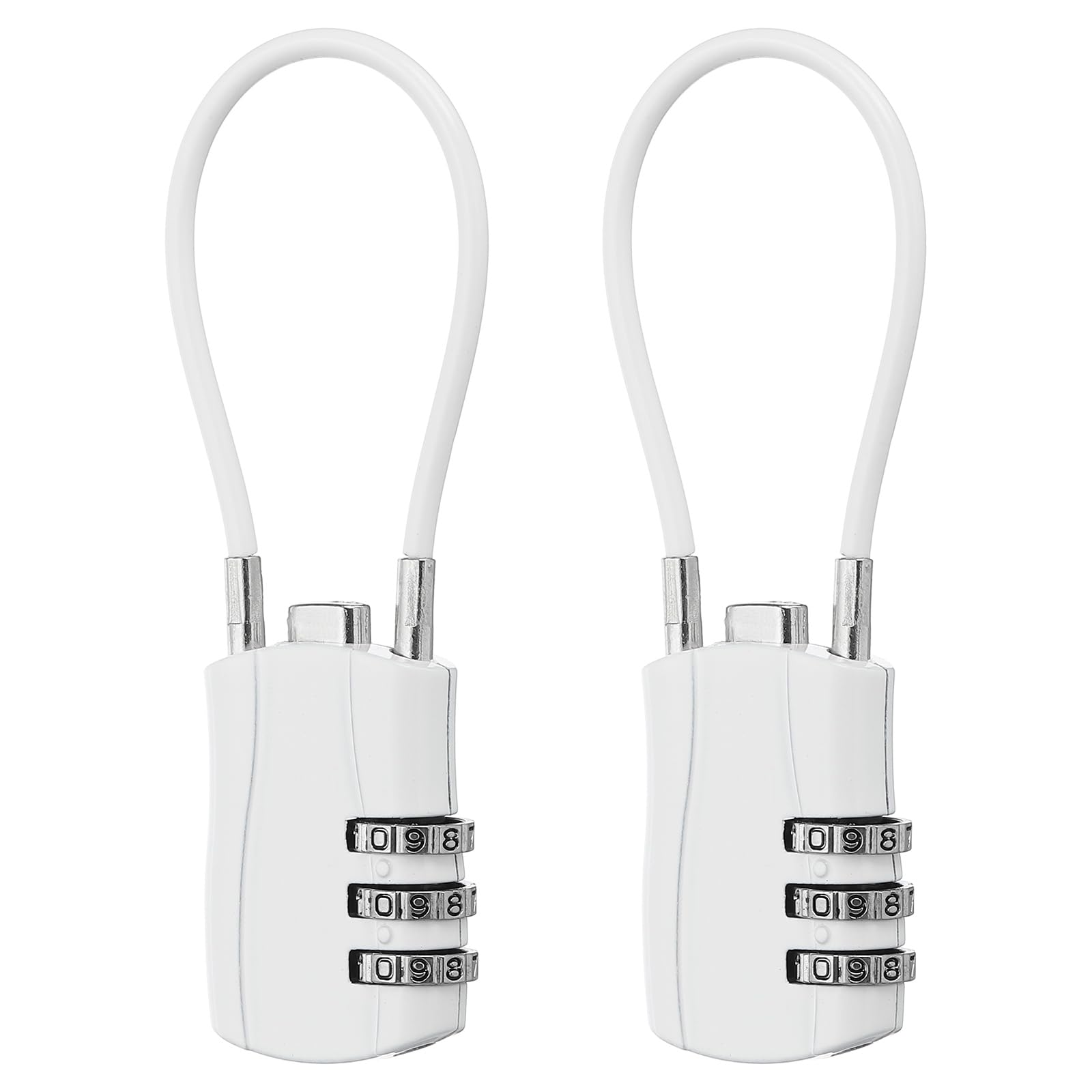 sourcing map 2 Pcs Luggage Travel Lock, 3 Digit Cable Combination Lock 30mm Width Body with 13.5cm Long Cable for Suitcase Bag Cabinets Small Fences Gym, White