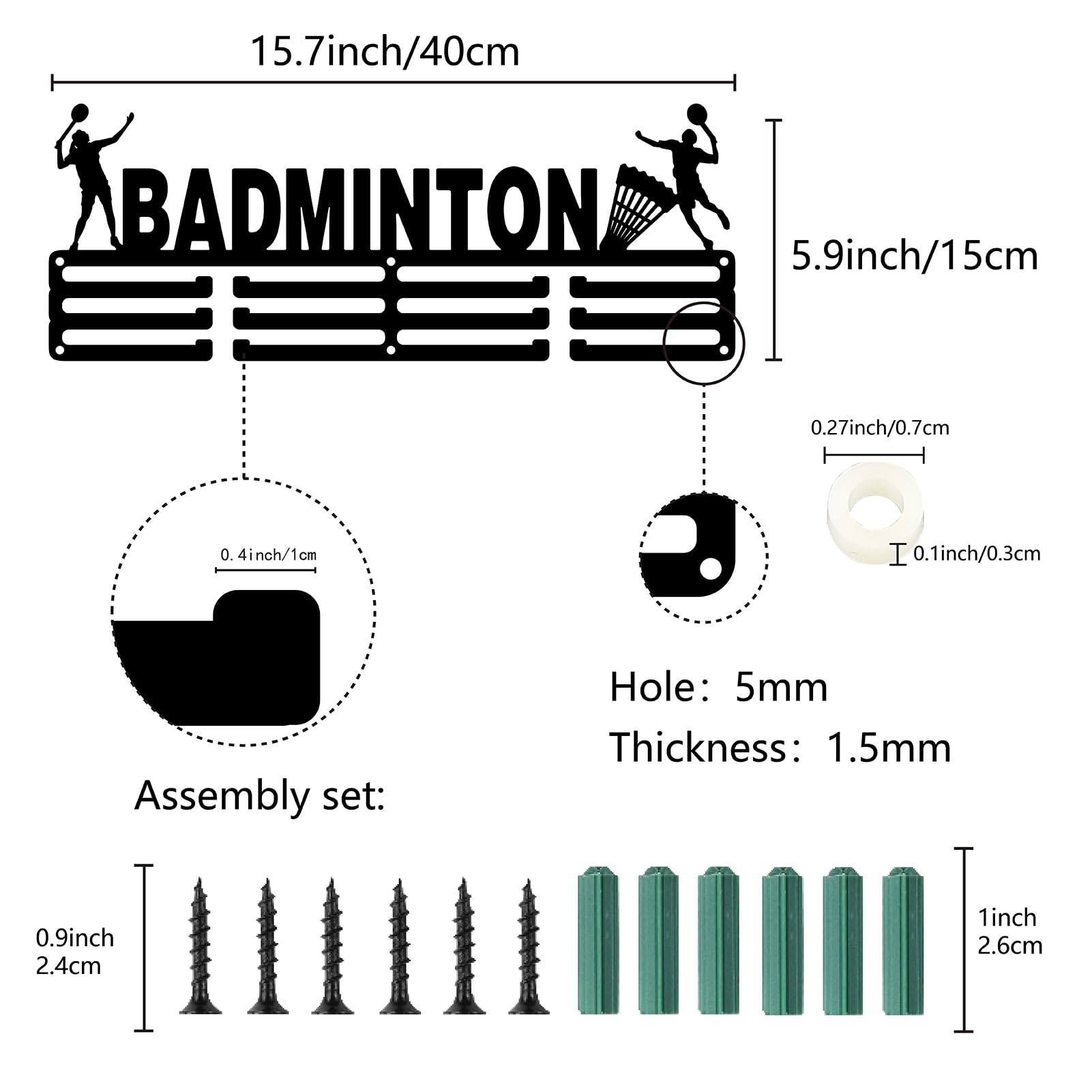 CREATCABIN Soporte para Medallas de Bádminton, Colgador Deportivo, Estante de Hierro Negro 40x15 cm