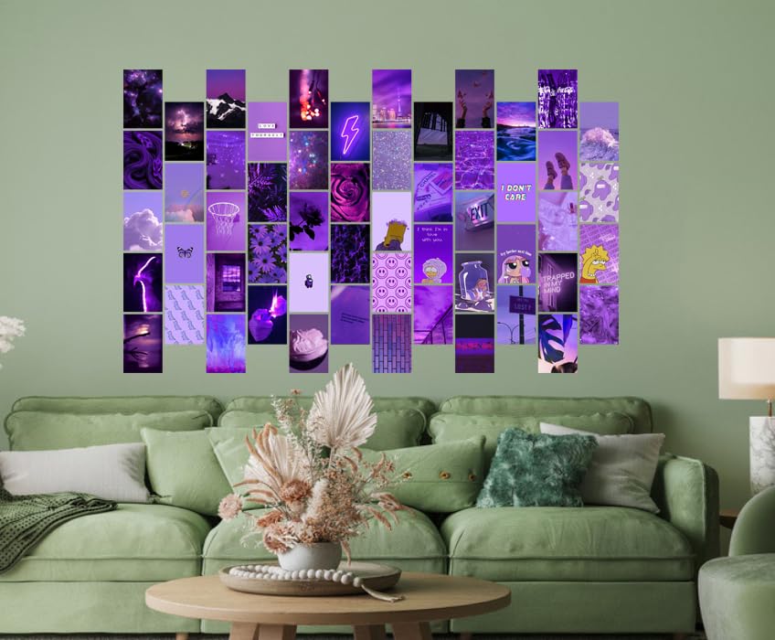 Image of Pack of 54 Purple Wall Collage Kit Posters - 4 x 6 Inches Wall Decor Poster - Wall Art For Bedroom, Living room, Office - 1 Tissue Tape