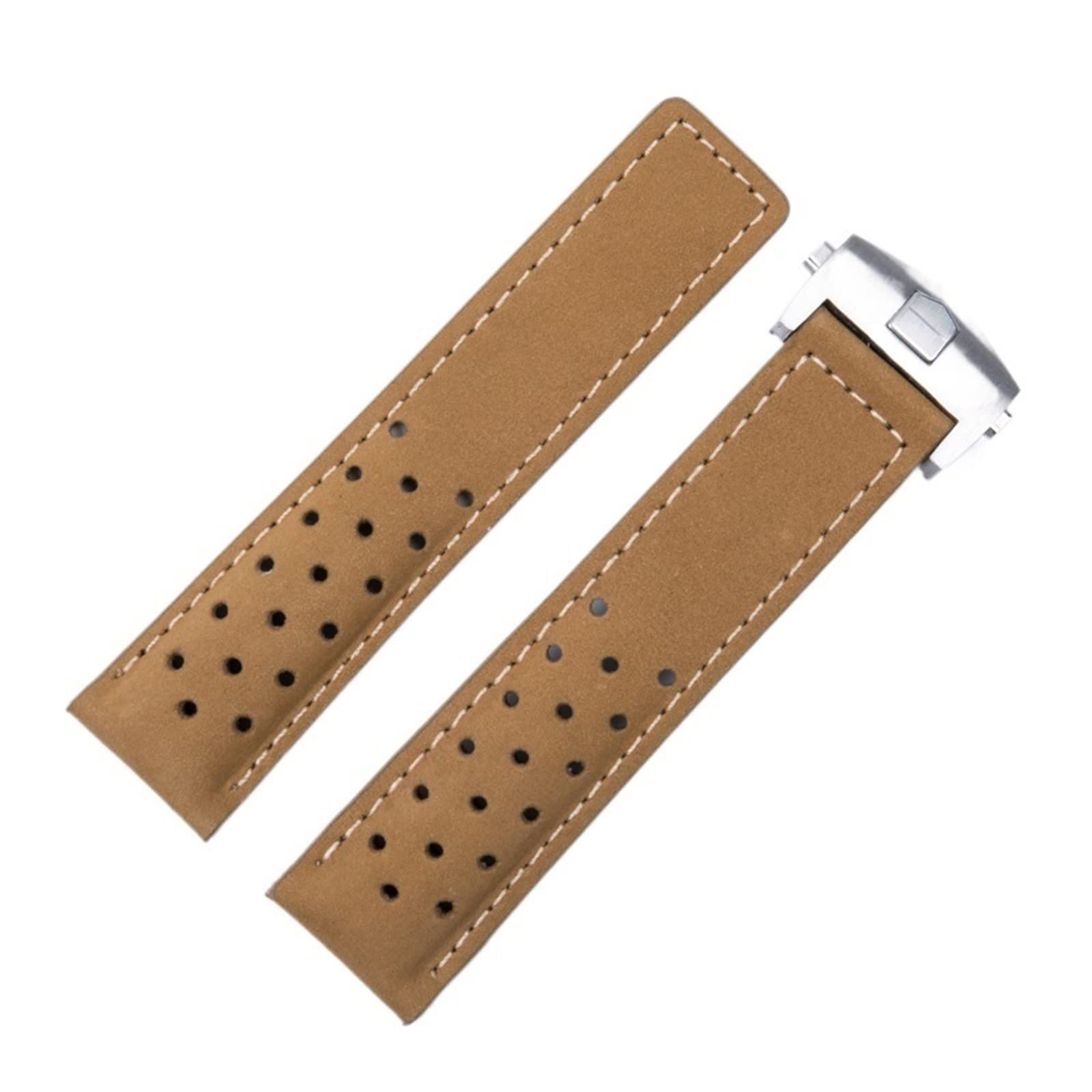Czke Brown Silver Buckle 20Mm 22Mm 24Mm Genuine Frosted Leather Watchband For Tag Strap For Heuer Carrera Aquaracer Monaco F1 Watch Band Bracelet Buckle (Color : Size : 24Mm)