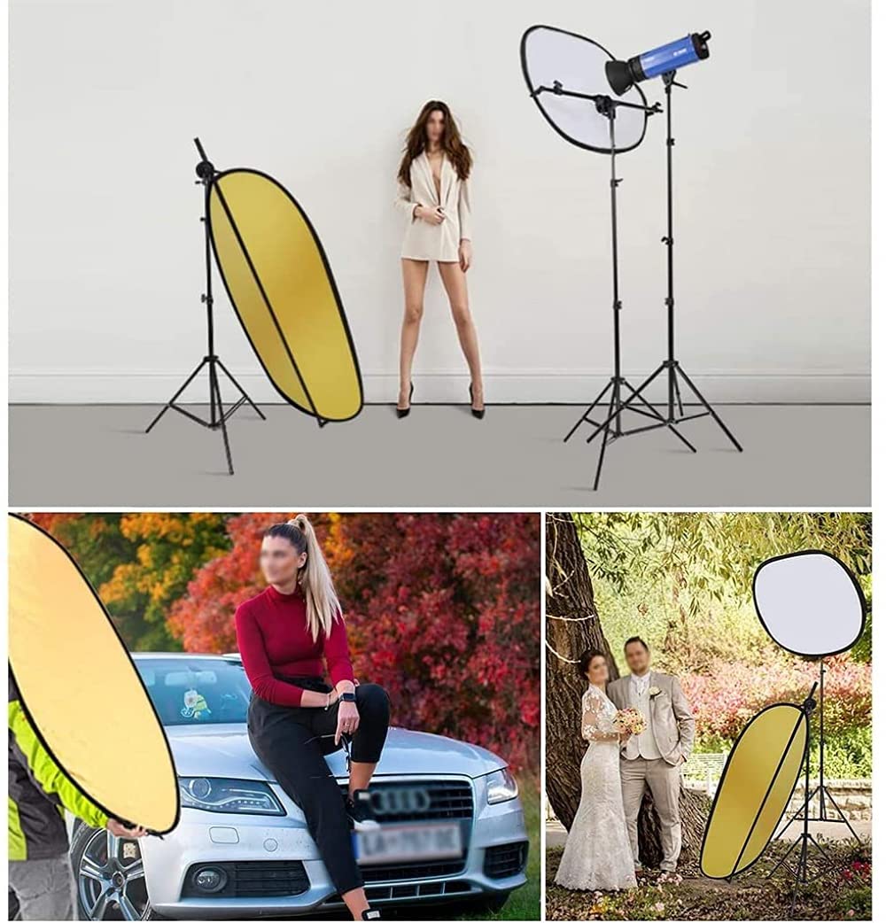 Réflecteur de réflecteur vidéo Photo Ovale 5 en 1, réflecteur de lumière de Photographie Multi-disques Pliable Argent translucide Or Blanc et Noir avec Sac