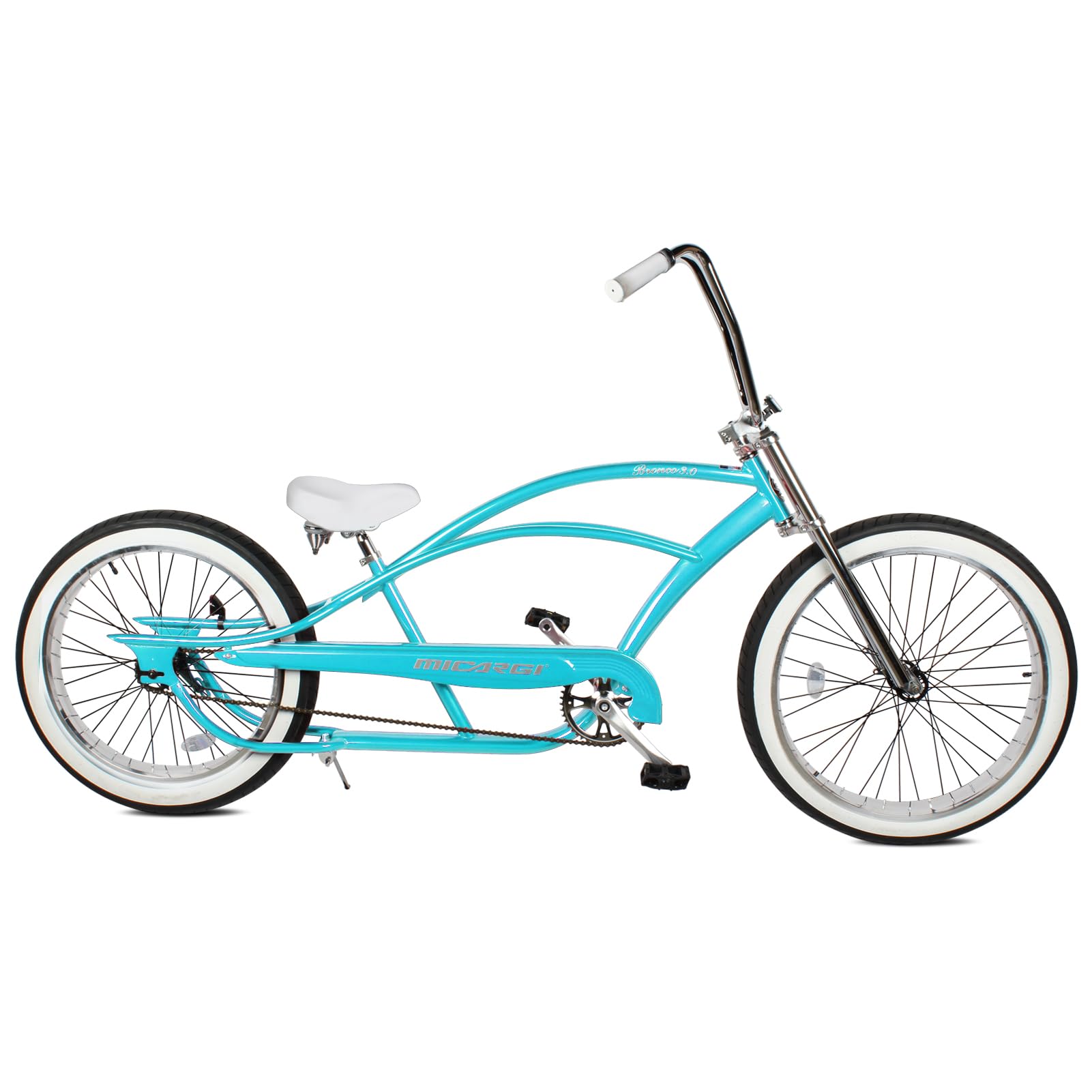 MICARGI Bronco 3.0 Mens Cruiser Bicycles 26/29 inch Long Beach Cruiser Bike with Coaster Brakes Front/Rear White Wall Tires/Black Ties