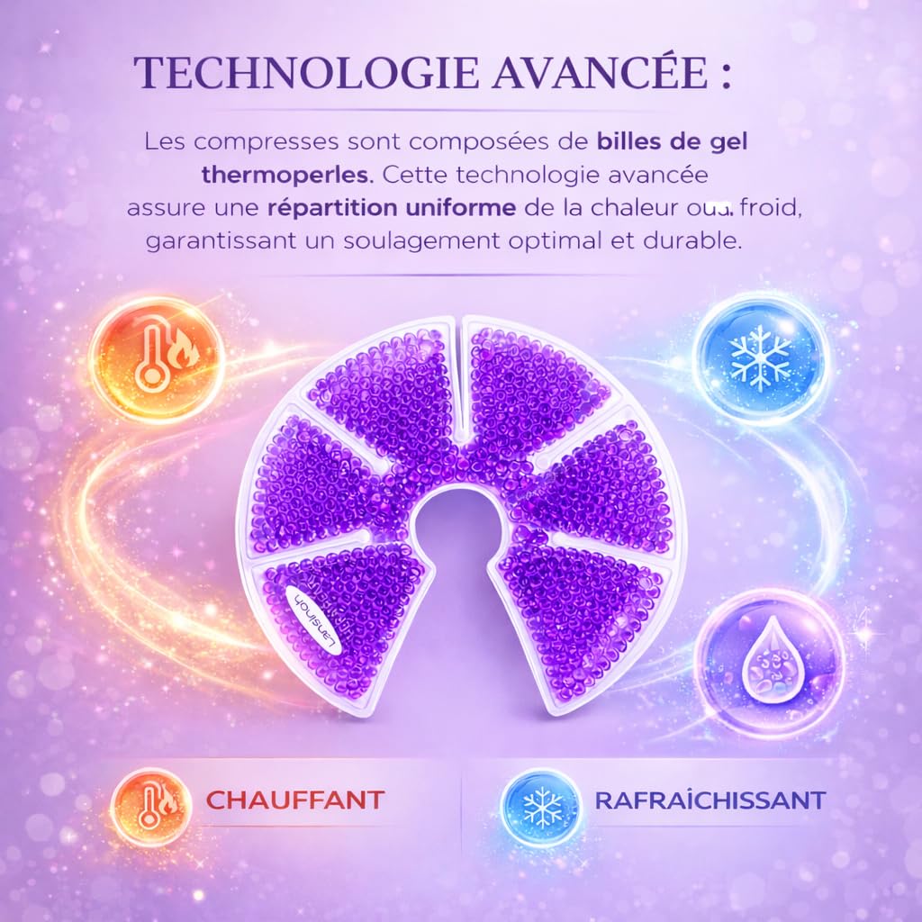 Coussinet Gel Allaitement [Société Française] Lot de 2 Compresses 3-en-1 Chaud/Froid Allaitement Pour Sein - Soulage Engorgement/Mastite & Douleurs - Confortable & Réutilisables (VIOLET)