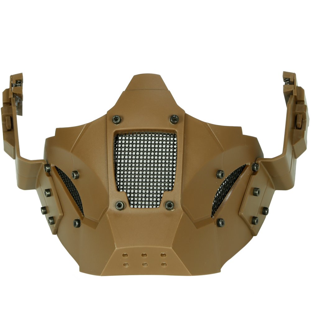 Tactical Paintball Half Face Iron Warrior Steel Mesh Mask Tan - Fast Helmet Combination Accessory - Double Strap Protective Camo Mask