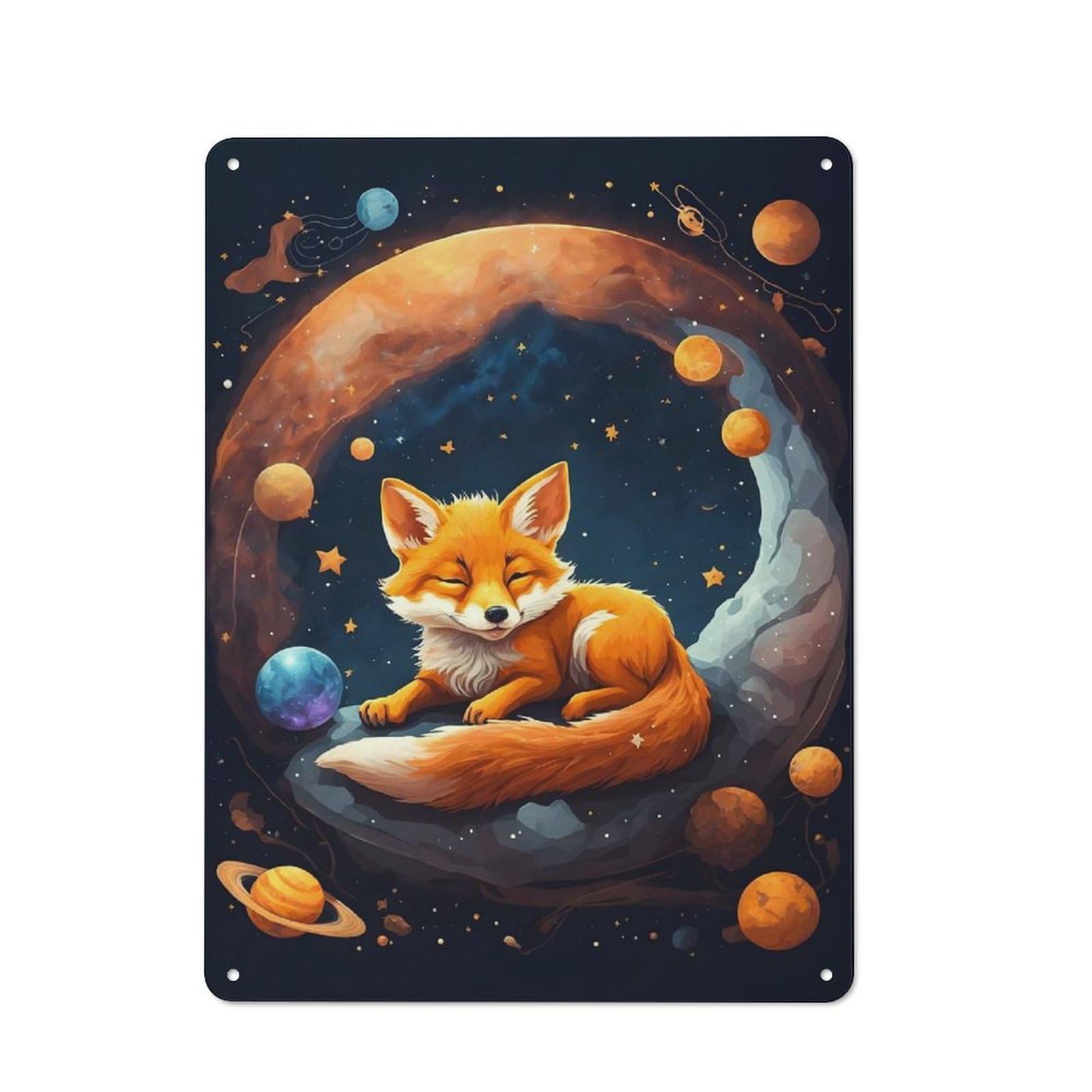 Junmoney Cute Baby Fox Vintage Metal Sign 40X30cm For Hobby Room Or Studio, Housewarming Present For People Styling Hobby Room And Studio