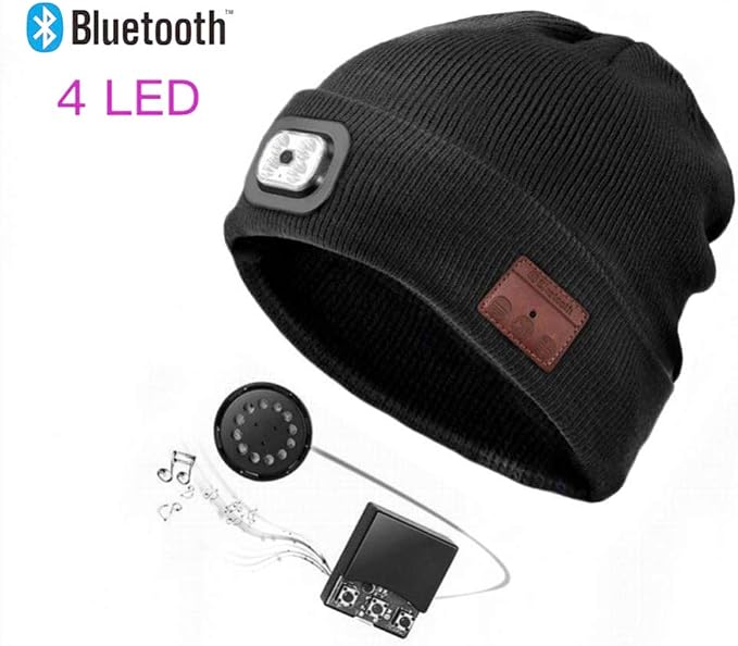 Bluetooth Beanie Hat with LED Headlight 