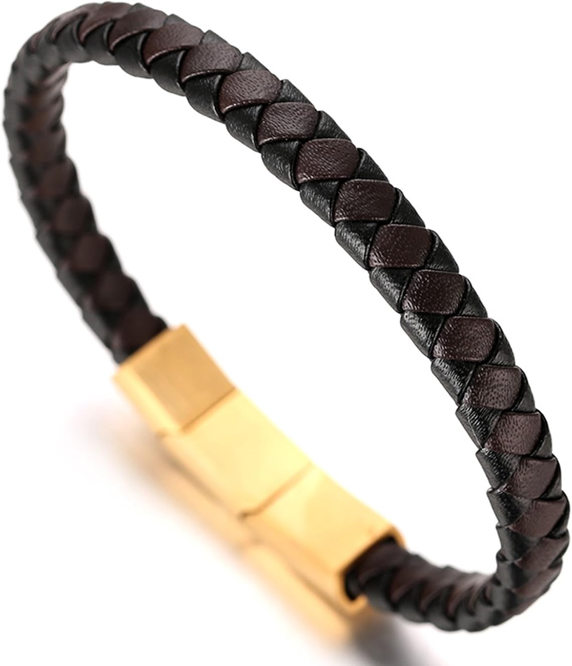 HALUKAKAH Premium ● Tango ● Men's Genuine Leather Handmade Braid Bracelet Titanium Magnetic Clasp Size Adjustable 8.2"-8.7"(21-23cm) with Free Giftbox