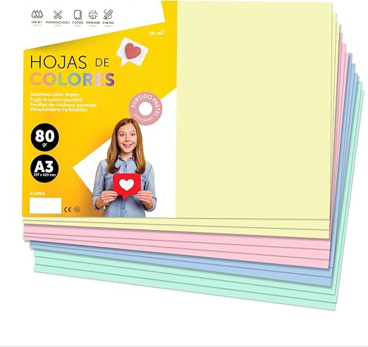 3 Color Paper A3 Coloured Paper - 80g A3 Sheets for Inkjet and Laser Printers, Ream ...