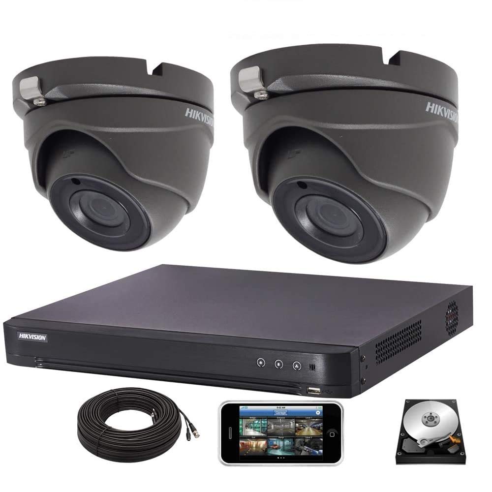 HIKVISION CCTV SYSTEM ULTRA BLACK CAMERAS 5MP 20m IR 2.8mm fixed lens HD DVR 4ch (2 Cameras, 1TB)