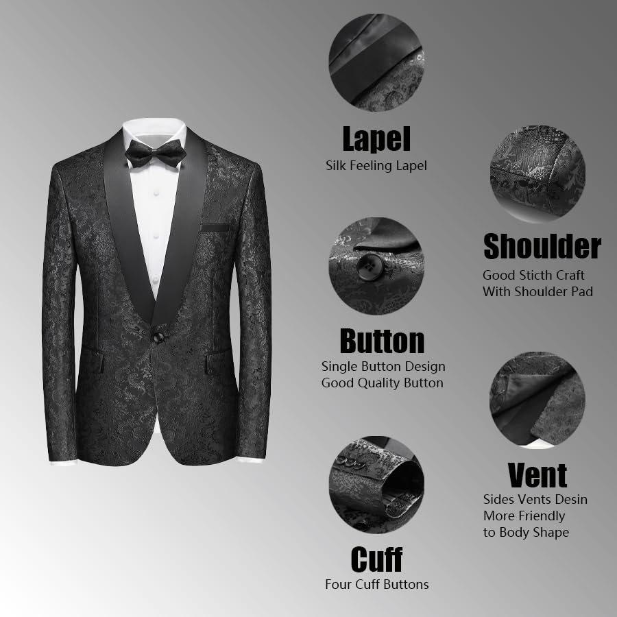 Rogers & Morris Floral Tuxedo Suit Set for Men Regular 2 Piece Jacket and Black Pants4