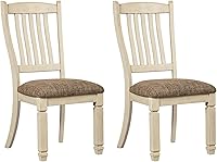 Signature Design by Ashley Bolanburg Antique White Upholstered Dining Chairs, Set of 2 - Farmhouse Vintage Style, 20" Wide