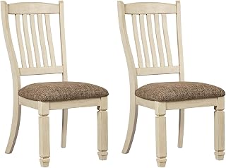 Signature Design by Ashley Bolanburg Antique White Upholstered Dining Chairs, Set of 2 - Farmhouse Vintage Style, 20" Wide