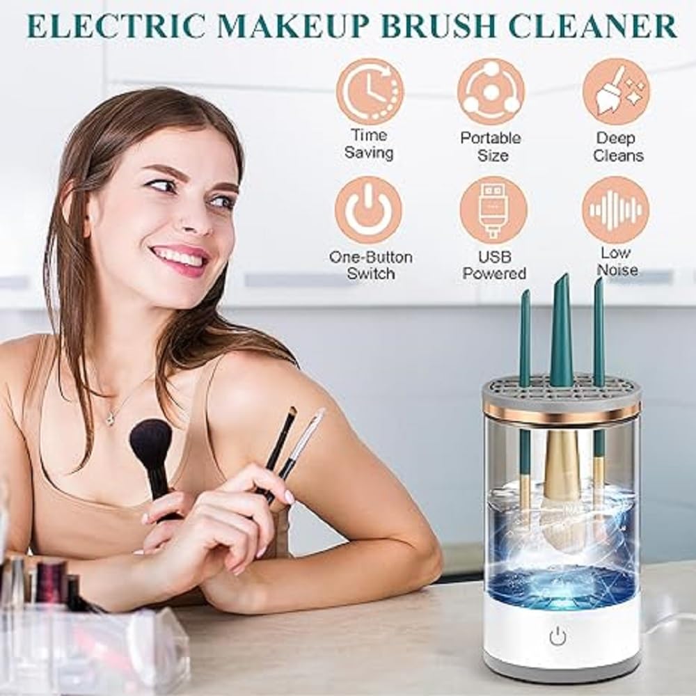 Luxansa Electric Makeup Brush Cleaner,USB Automatic Cosmetic Brush Cleaner,Upgraded Electric Makeup Brush Cleaner for All Size Beauty Makeup Brushes, Auto-Rotating Brush Cleaner Deep Cleaning 4
