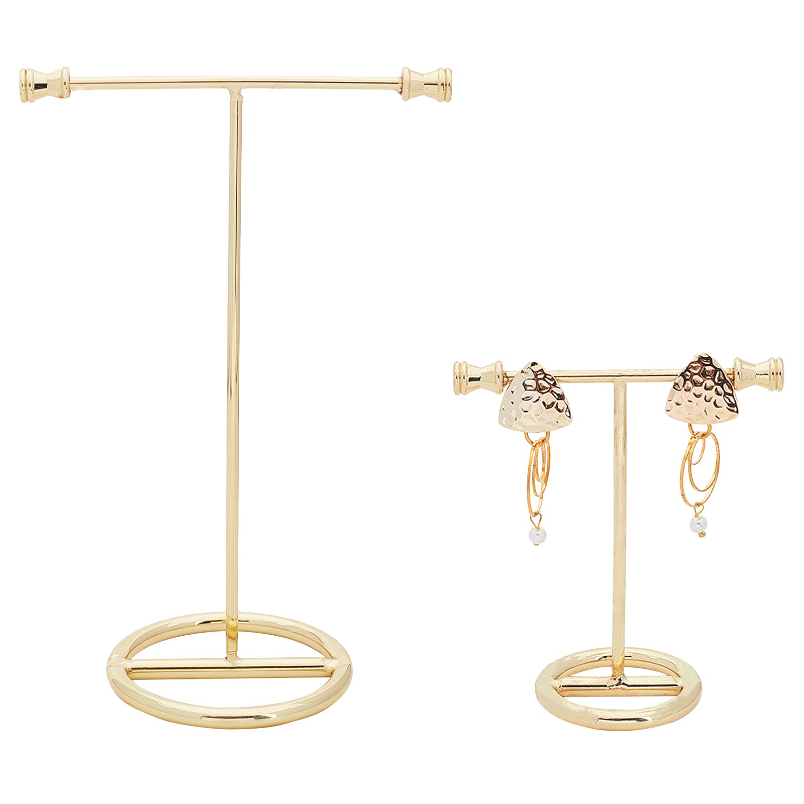 Espositore Per Orecchini A T FINGERINSPIRE - 2 Pezzi Metallico Dorato, Base Rotonda, 2 Altezze - Foto 4