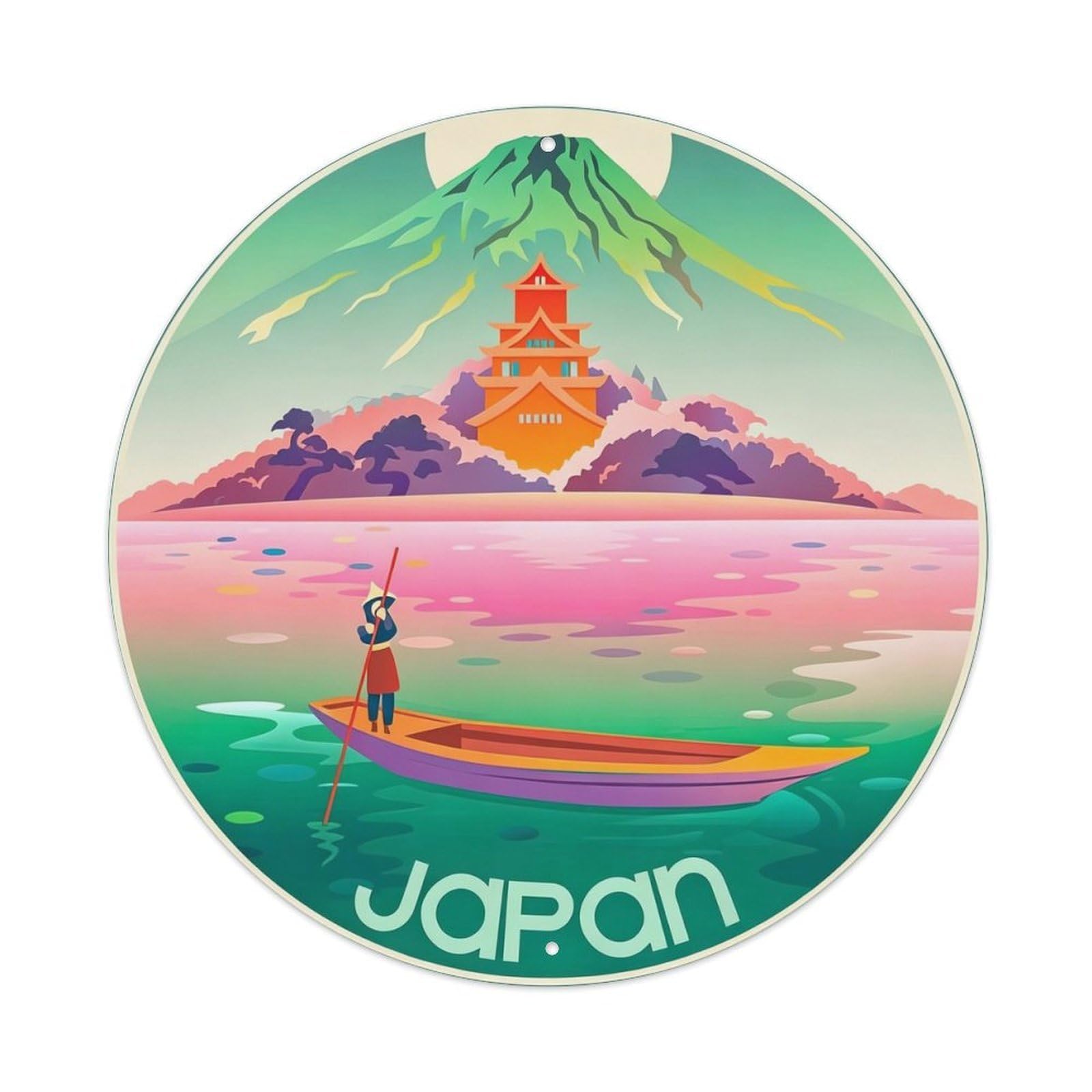 Japan Travel Metal Tin Sign Plaque Wall Decor for Cafe, Club, Garden Round Metal Poster 8x8Inch